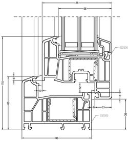 Узел <коробка - створка> профильной системы Rehau Euro-Design 86 Узел <коробка - створка> профильной системы Rehau Euro-Design 86